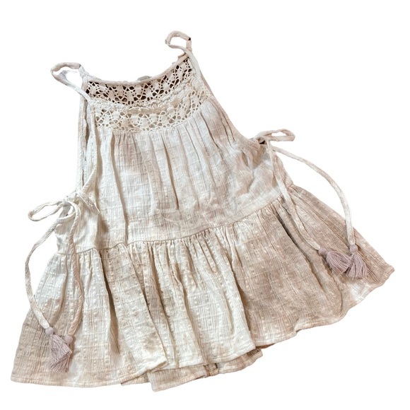 Boho Tie Dye Oversized Tank Top Ties & Tassels Aerie Size Small Crochet Neckline - Picture 1 of 15